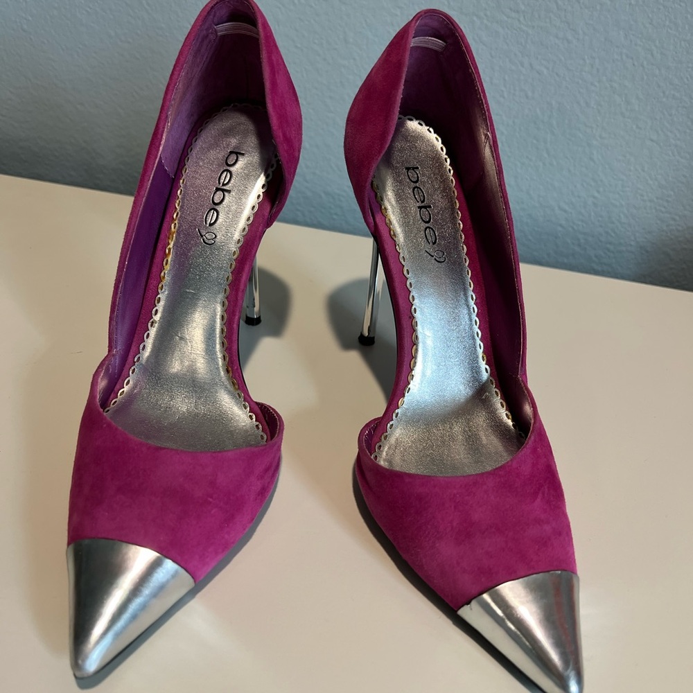 Bebe Magenta and Metallic Pointed Heels